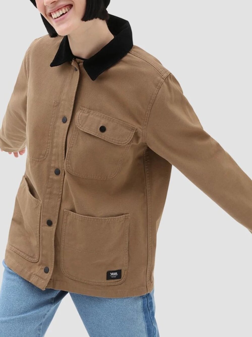 Vans Drill Chore Coat Jacket Canvas Corduroy Collar Workwear In Tan / Stone